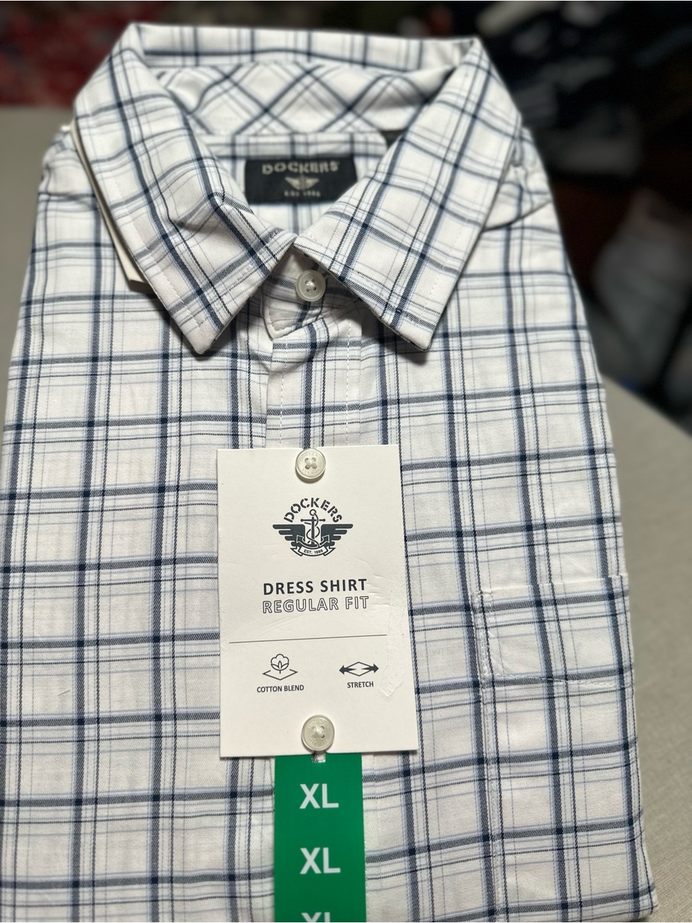 Dockers Men's Regular Fit Cotton Blend Stretch Plaid Dress Shirt Size XL #62